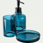 Osco - distributeur de savon en verre bleu H17cm - Alinea - style vintage_1