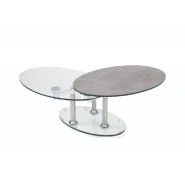Table basse double céramique ciment - gris - plateaux pivotants en verre trempé et pieds en acier brossé_1