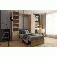 Composition lit escamotable chêne Dynamo Sofa - canapé intégré rouge - couchage 90x200 cm - L201 cm_1