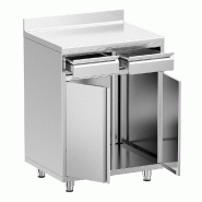 Meuble inox pour machine à café - 800 x 600 mm - 2 tiroirs - 2 portes avec trappe à déchets_1