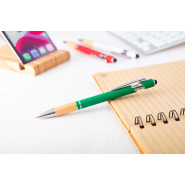 Stylo à bille stylet en aluminium - Embase en bambou - Finition caoutchoutée - Gravure laser miroir - Encre bleue_1