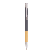 Stylo bille en aluminium - grip en bambou - finition caoutchoutée - gravure laser effet miroir - encre bleue_1