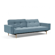 Canapé convertible Splitback Styletto avec accoudoirs - Pieds fuseau chêne naturel - Tissu Mixed Dance Light Blue - Lit 115x210 cm_1