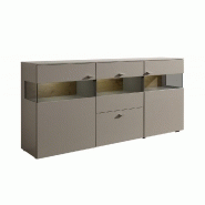 Buffet Anzio taupe finition laqué mat - 2 portes, 2 tiroirs - Design contemporain - 195 cm_1