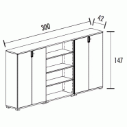 Armoire 4 portes 2 étagères + bibli. 4 étagères (L : 300 cm x P : 42 cm x H : 147 cm) So Laroya_1