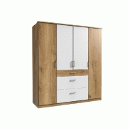 Composition d'angle rangement dressing Laval - 304 x 260 cm - Hauteur 239 cm - Finition chêne poutre et blanc_1
