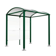 Abri sécurisé pour vélos avec bardages en verre et gouttières en aluminium