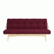 Banquette futon FOLK en pin massif - Coloris bordeaux - Couchage 130 x 190 cm - Accoudoirs en métal_1
