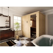 Cabine de sauna 144x144x199 en épicéa scandinave avec poêle HARVIA VEGA 3.5 kW à commande déportée_1