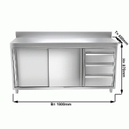 Meuble bas inox adossé P 600 mm avec portes et tiroirs - A droite_1