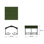 Préau couvert avec tables de pique-nique - Structure galvanisée à chaud - Dimensions 400 x 400 x h 300 cm - Toit en shingles ou tuiles bitumineuses_1