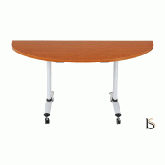 Table de réunion demi-lune  sur roulettes. - Argent Ral 9006, Merisier_1