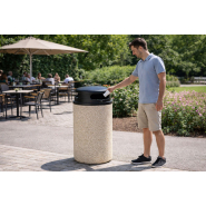 Borne de propreté ronde en béton armé - article 592 - Couvercle à charnière avec clé anti-vandalisme