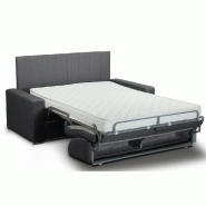Canapé 2-3 places convertible CanapExpress - Lattes 120cm - Matelas Memory 22cm - Tête de lit intégrée - Cuir vachette noir_1