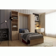 Composition lit escamotable DYNAMO SOFA - accoudoirs chêne - tissu rouge - couchage 90x200 cm - L205 cm_1