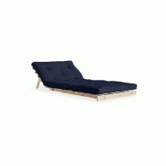 Fauteuil convertible futon ROOTS - pin naturel bleu marine - couchage 90x200 cm - design japonais et scandinave_1