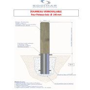 Fourreau pour poteau bois cadenassable - diamètre 120mm - cadenas pompiers avec clé triangle - SODIMAR_1