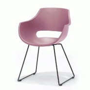 Lot de 4 chaises design Remo - coque rouge mat, piétement luge métal noir_1