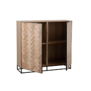 Buffet MOUNIE - 2 portes avec motifs chevron en bois naturel clair - Pieds métal noir - Style industriel_1