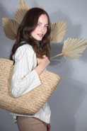 Panier shopping en paille - Réf: KI5225 - Kimood - Pompon bicolore - Taille unique_1