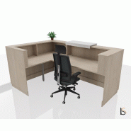 Banque d'accueil d'angle Delta Plus avec réhausse - Mobel Linea - 224, Blanc mat, Droite, Acacia clair, Oui_1