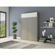 Armoire-lit escamotable ALADYNO gris mat - bandeau blanc mat - 140x200 cm - ultra plate avec ouverture assistée_1