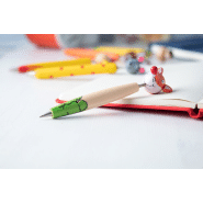 Stylo à bille amusant avec animal - Renard - Corps beige - Encre bleue_1