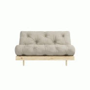Canapé convertible futon ROOTS - Pin naturel coloris lin - Couchage 140x200 cm - Design japonais et scandinave_1