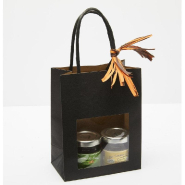 Sac kraft lisse noir à fenêtre PET - poignées torsadées 11,4x6,5x14,7cm - par 25_1