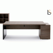 Bureau de direction Mito avec caisson - MDD - 221, Blanc, Sycomore foncé_0