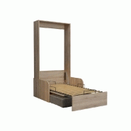 Armoire lit escamotable Dynamo Sofa - Canapé accoudoirs chêne naturel - Tissu gris - Couchage 90x200 cm_1