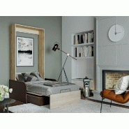 Armoire lit escamotable Dynamo Sofa - chêne, canapé tissu marron avec accoudoirs - couchage 90x200 cm_1