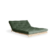 Canapé convertible futon ROOTS - Pin naturel - Tissu vert olive - Couchage 160x200 cm - Design japonais et scandinave_1