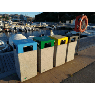 Poubelle tri sélectif Kube Selectif vert PA672SV - béton gris granite avec couvercle acier traité Ferrus_1