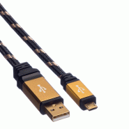 ROLINE GOLD Câble USB 2.0, USB A mâle - Micro USB B mâle, Retail Blister, 0,8 m_1