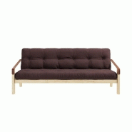 Banquette futon POETRY en pin massif coloris marron - couchage 130 x 190 cm avec accoudoirs en cuir_1