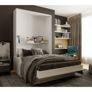 Armoire lit escamotable LOFT SOFA gris béton avec canapé et accoudoirs blancs - Couchage 140x200 cm_1