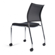 Chaise Biarritz 4 pieds sur roulettes - structure acier chromé - dossier résille noire - référence 7970 FR104_1