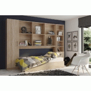 Composition lit escamotable VERTIGO chêne naturel - Largeur 311 cm - Couchage 90x200 cm - Avec colonnes de rangement_1