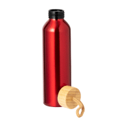 Gourde en aluminium recyclé - 600 ml - Couvercle en bambou avec anse - Couleur rouge_1