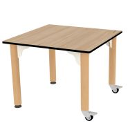 Table carrée pour enfant - 2 pieds à roulettes - hêtre massif et plateau stratifié