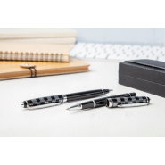 Parure stylo à bille et roller - pièces chromées brillantes - boîte cadeau noire - André Philippe_1