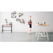 Cohésion haute table - style industriel - plateau chêne Nebraska ou Timber - piétement trapèze Blanc, Noir mat ou Brut protégé_1