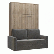 FIDJI SOFA LIT ESCAMOTABLE FAÇADE ÉRABLE CANAPÉ TISSU ORANGE 160*200 CM_1