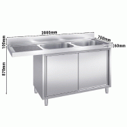 Plonge Inox 2 bacs sur placard avec passage lave-vaisselle - P 700 - GGM - 2000 mm bac à droite_1