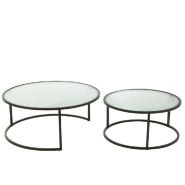 Set de 2 tables basses RENTIA - Verre gaufré et métal noir - Design contemporain, empilables_1
