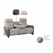 Canapé fixe 3 places Zilia - Microfibre mastic et brun taupé - Design contemporain avec tablette centrale_1