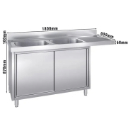 Plonge avec passage lave-vaisselle 180 x 60cm et placard - 2 cuves à gauche l50 x p40 x h25 cm_1