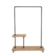 Portant droit Westside L119xP50xH170cm - pin vieilli et métal - 2 tablettes de présentation_1