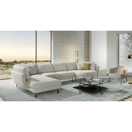 Canapé panoramique Hudson - méridienne gauche - blanc cassé - piètement acier noir - fabrication belge - confort bi-densité_1